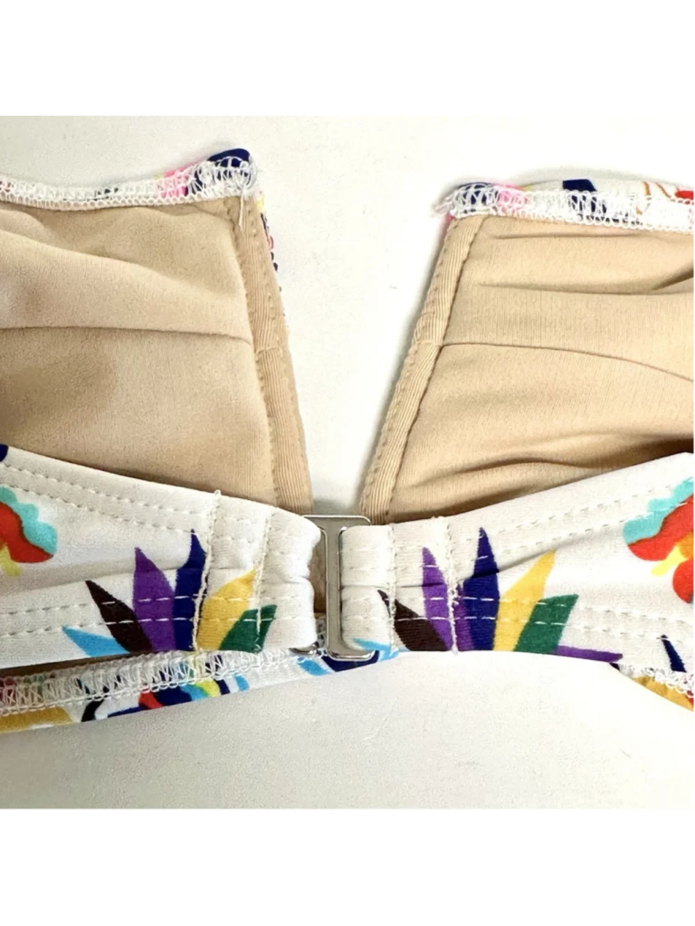 Mara Hoffman V-Wire Bandeau Bikini Top White Multicolor Halter Techno Animal XS